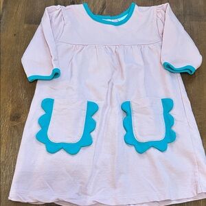 Bella Bliss Pink Dress with Teal Trim